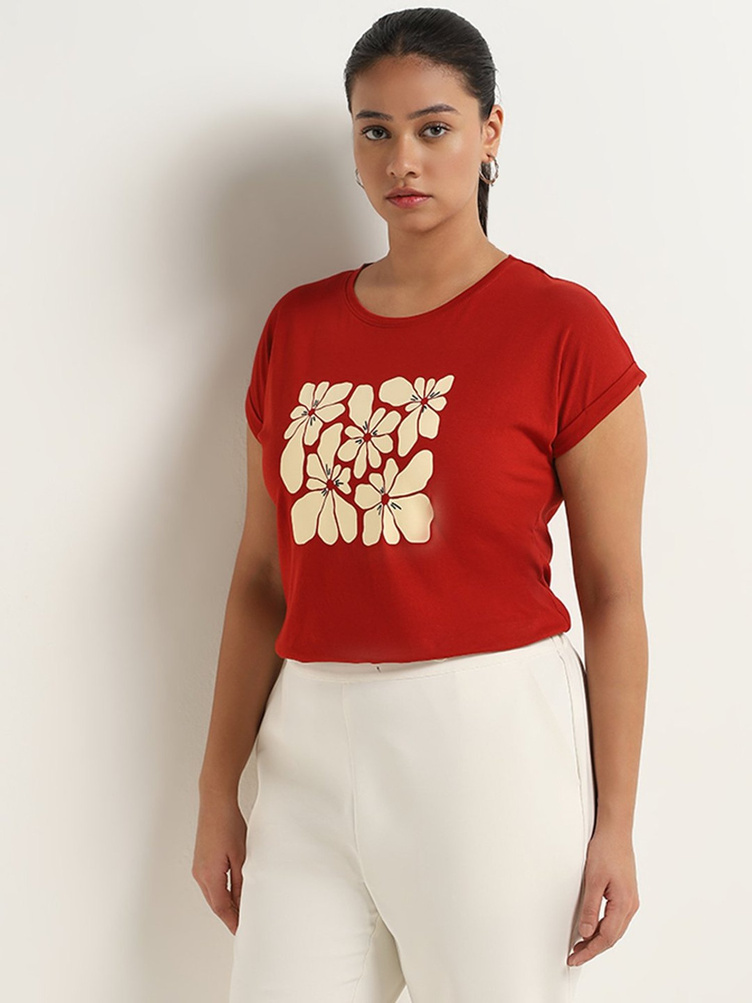 Gia by Westside Rust Floral Design T-Shirt