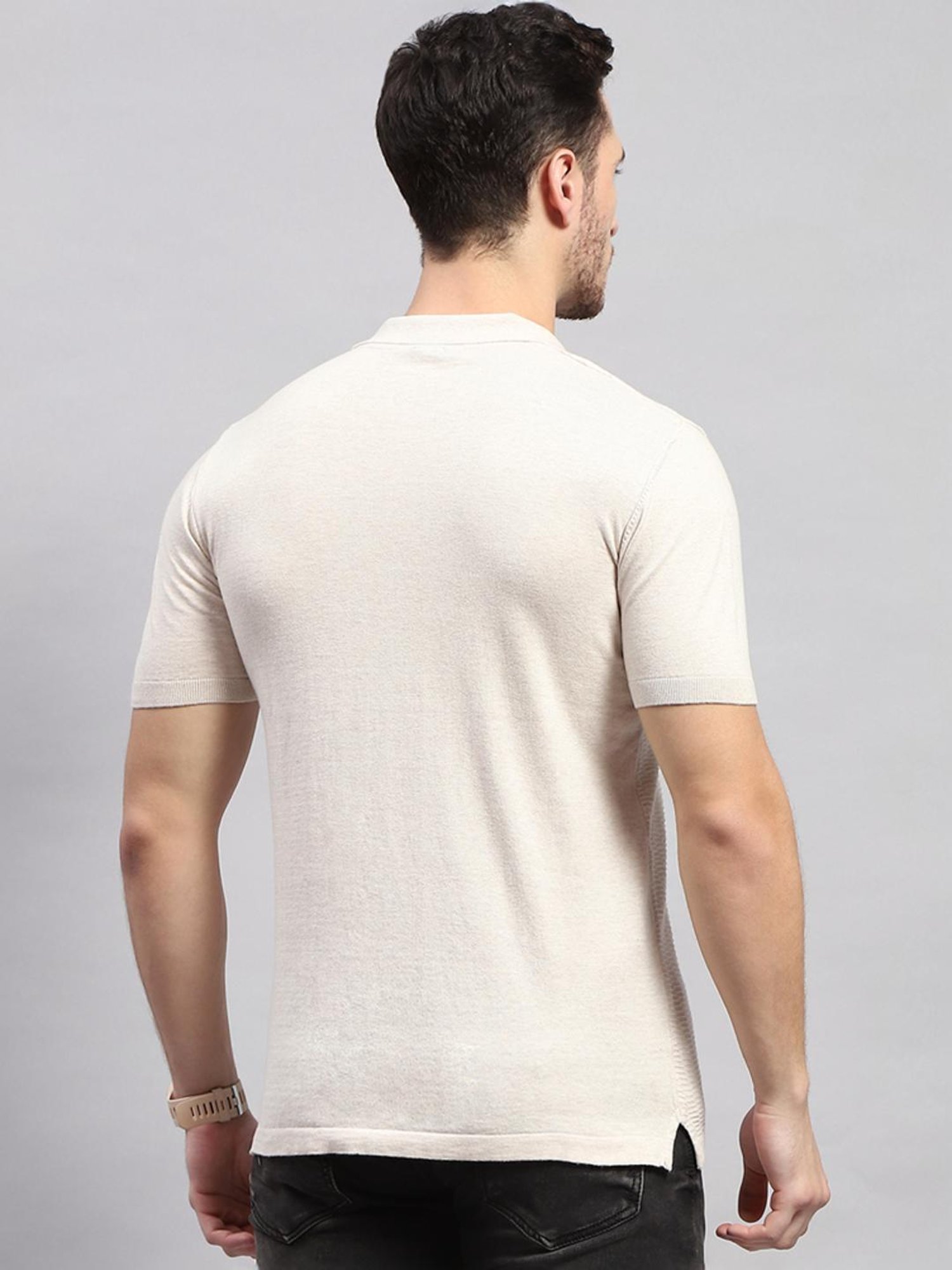 Monte Carlo Beige Cotton Regular Fit Printed Polo T-Shirt