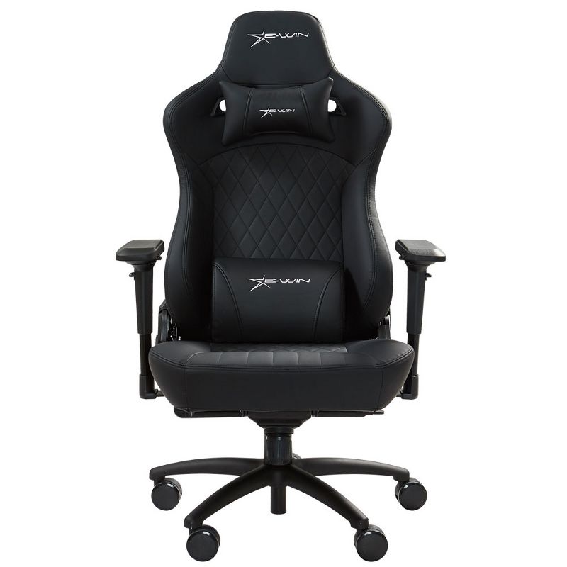 E-Win Flash XL Series Ergonomic Computer Gaming Home Office PU Leather Tall Back Chair with Pillows, Black