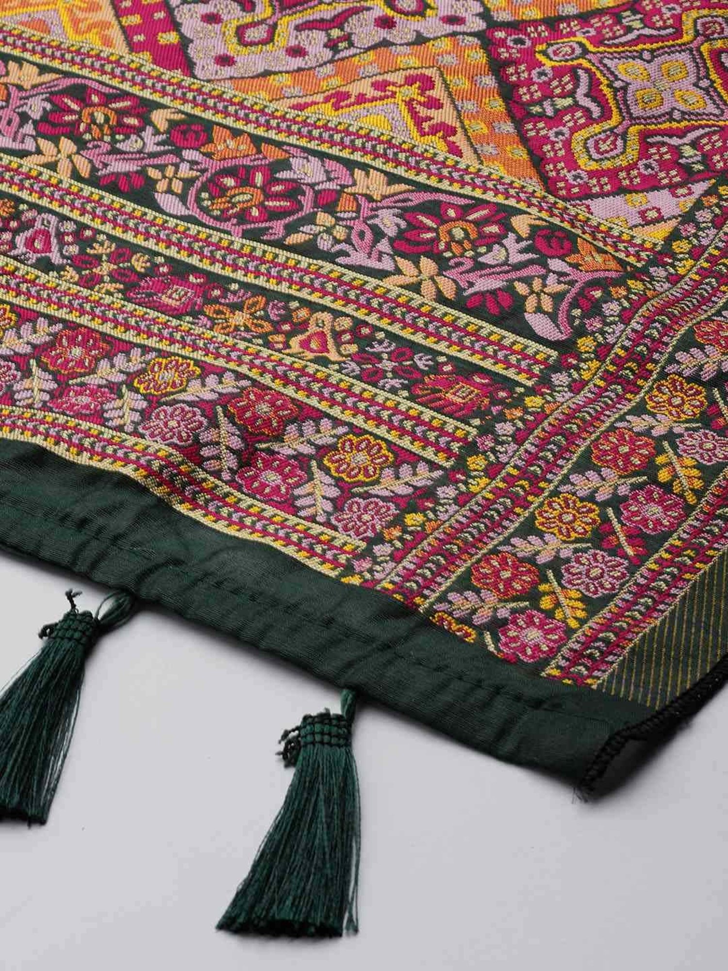 Silk Land Green Cotton Woven Pattern Dupatta