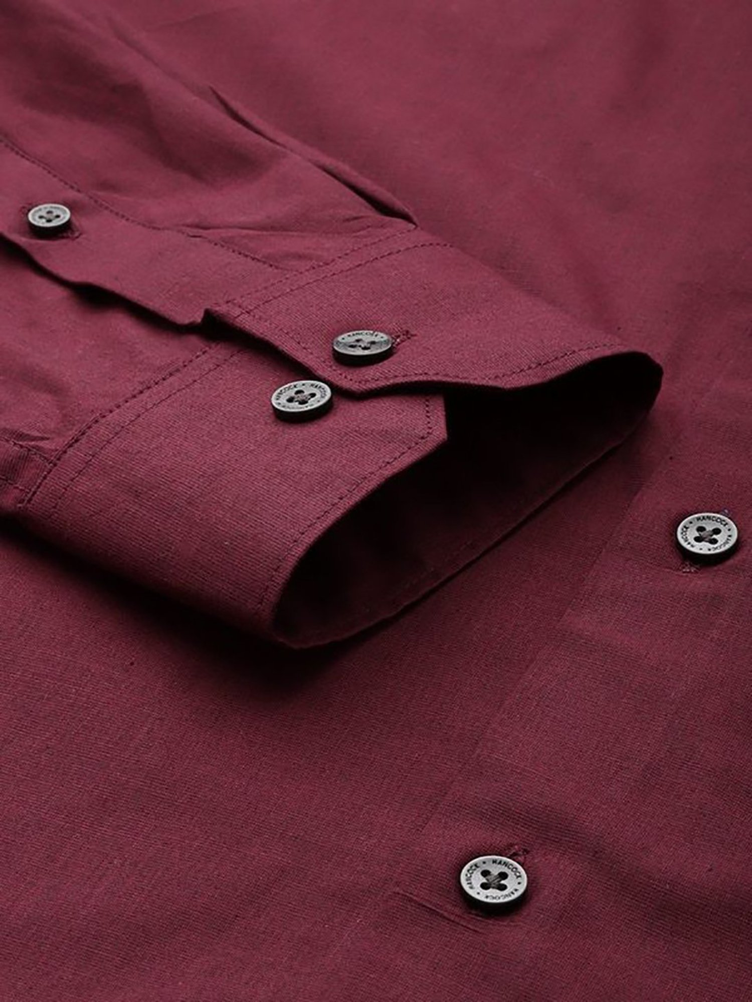 Hancock Maroon Cotton Slim Fit Solid Shirts