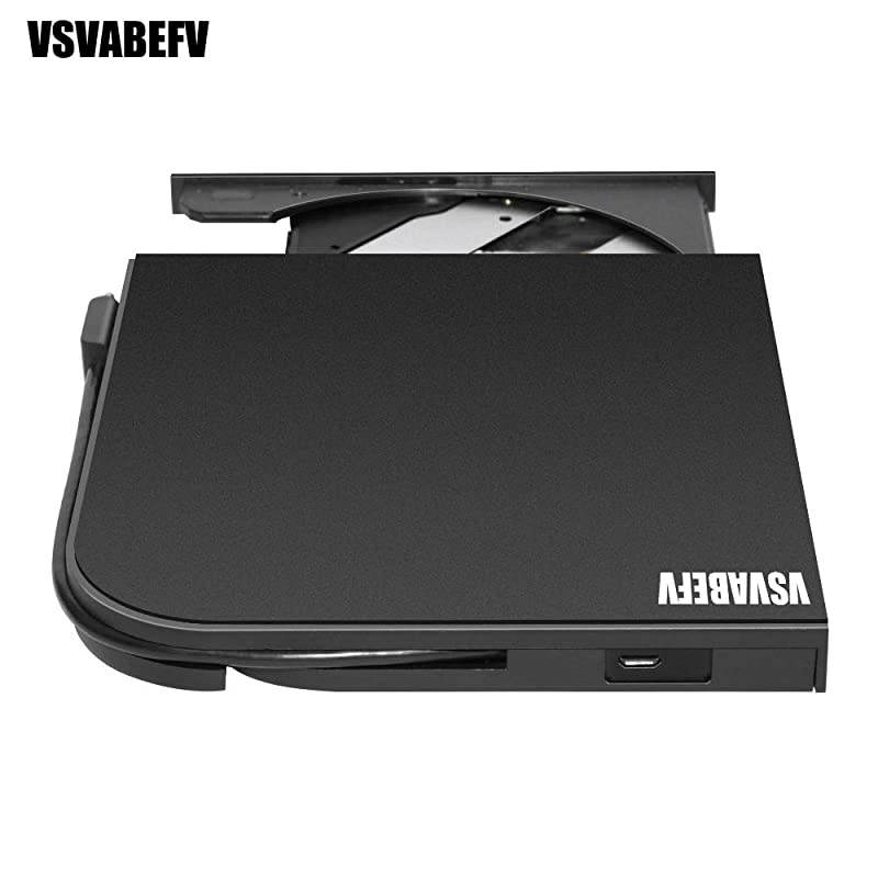 External Blu Ray DVD Drive Burner Player USB3.0 Type-C Dual interfaces Portable Slim Automatic Slot-Loading CD/DVD-RAM/BD-ROM Superdrive +/- RW Reader with High Speed Data for Laptop PC