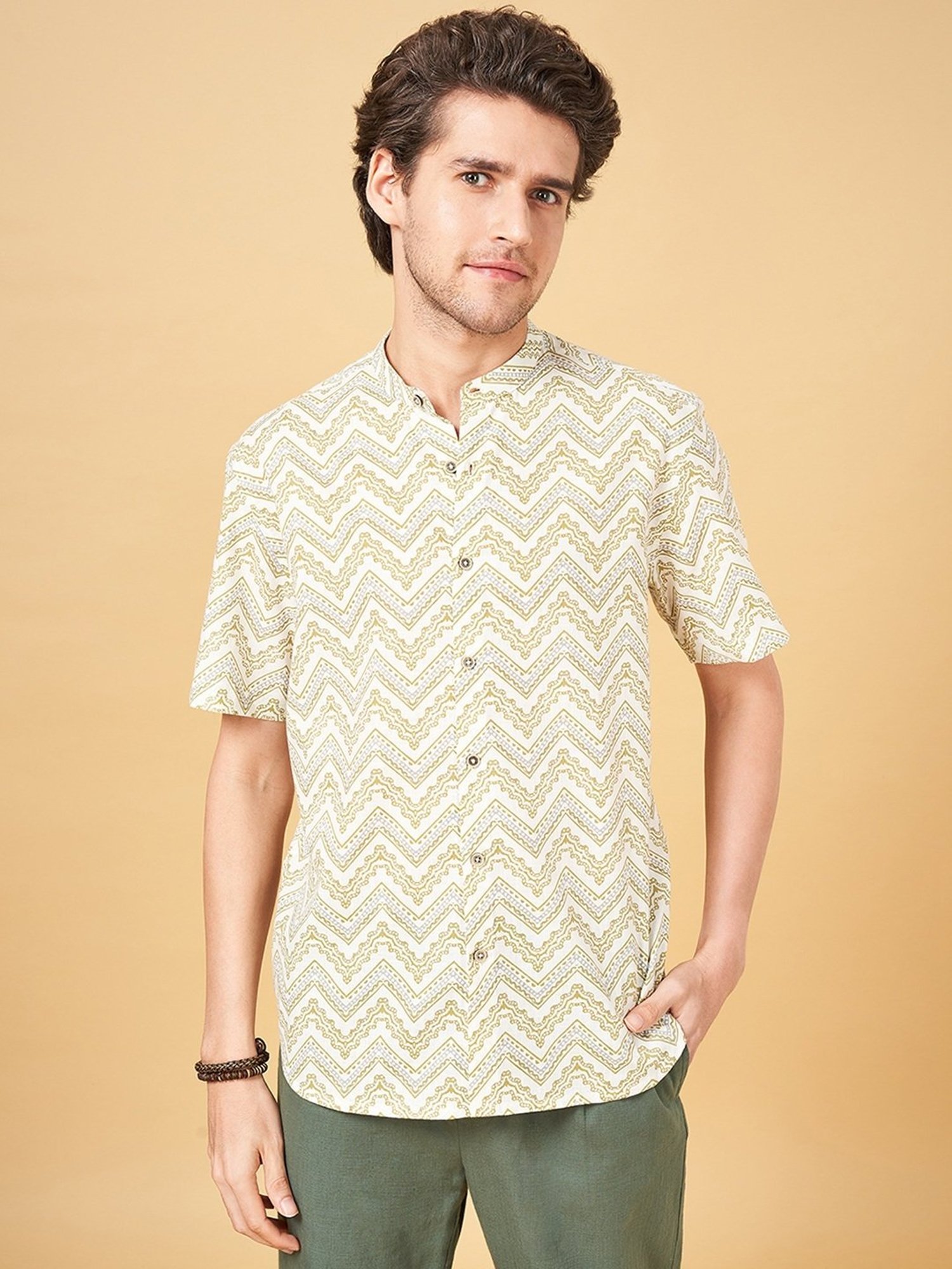 Indus Route by Pantaloons Natural Cotton Regular Fit Printed Shirt