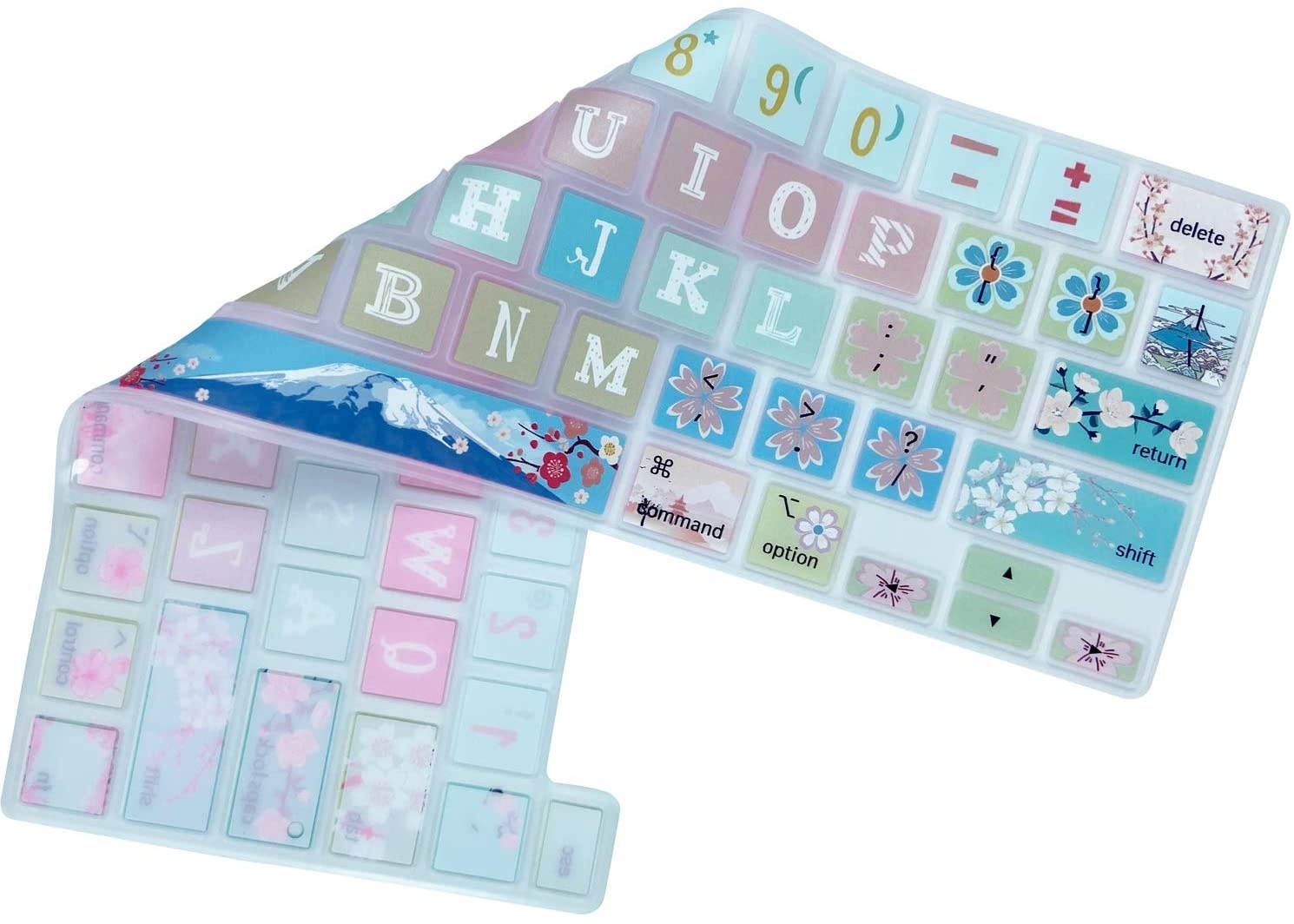 SANFORIN Silicone Keyboard Cover Skin for 2019 MacBook Pro 16 inch A2141 with Touch Bar & Touch ID/2020 MacBook Pro 13"(A2289/A2251) with Magic Keyboard, Big Letter and Flower Design, Flamingo