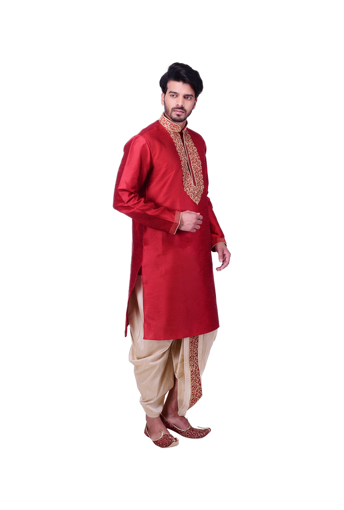 Manyavar Maroon Self Design Kurta & Churidar Set