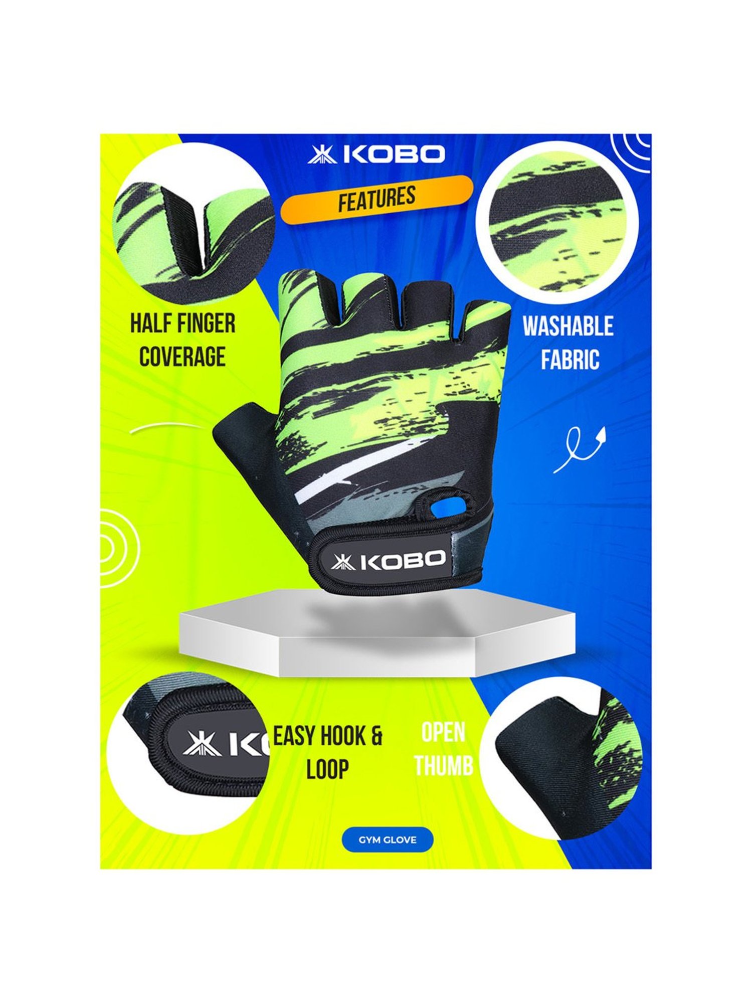 Kobo Weight Lifting Gym Gloves (Green) Size - XL
