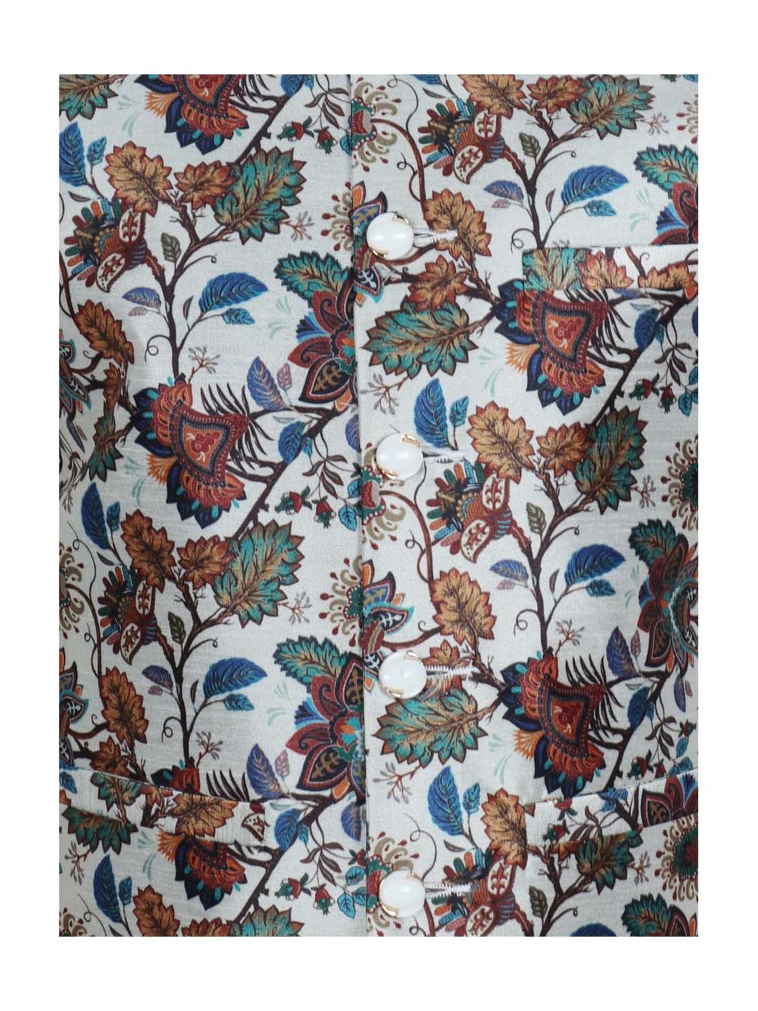 SG Yuvraj Kids White & Brown Floral Print Full Sleeves Kurta Set