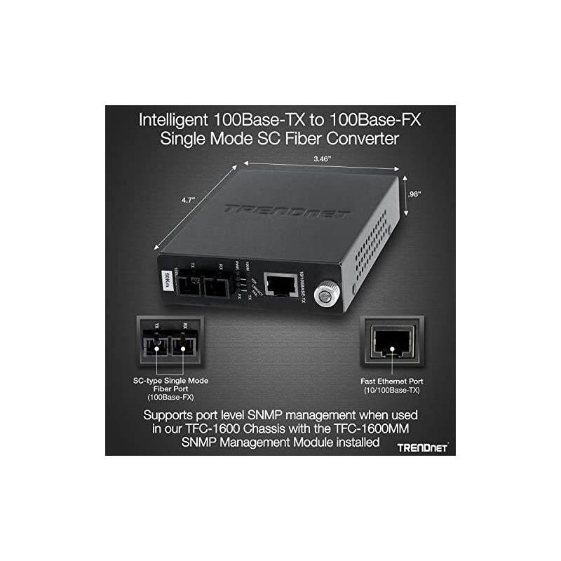 Intelligent 10100BaseTX to 100BaseFX Single Mode SC Fiber Media Converter 60Km 373 Miles AutoNegotiation RJ45 Port Fiber to Ethernet ConverterLifetime Protection TFC110S60i