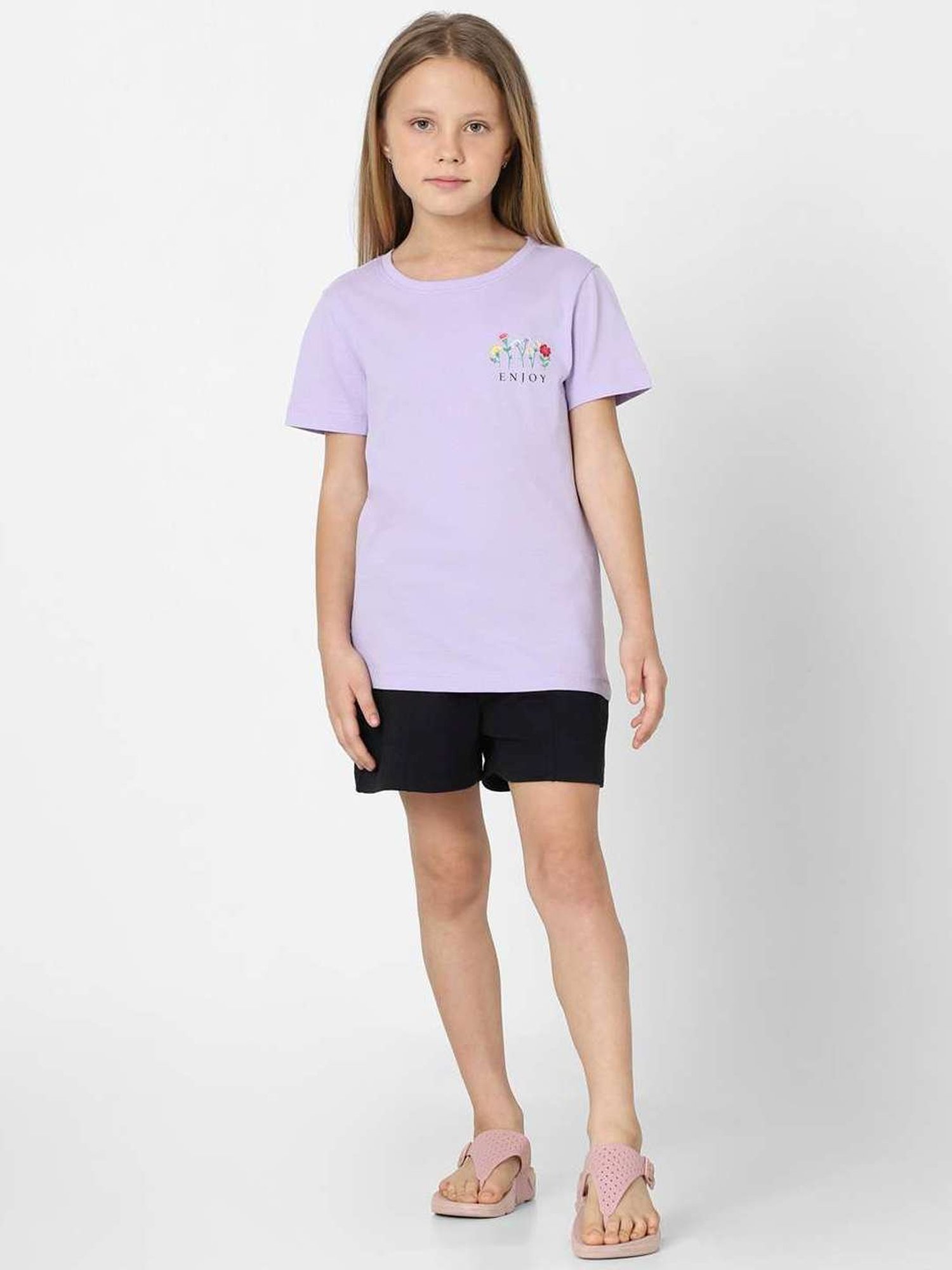 KIDS ONLY Purple Cotton Embroidered T-Shirt