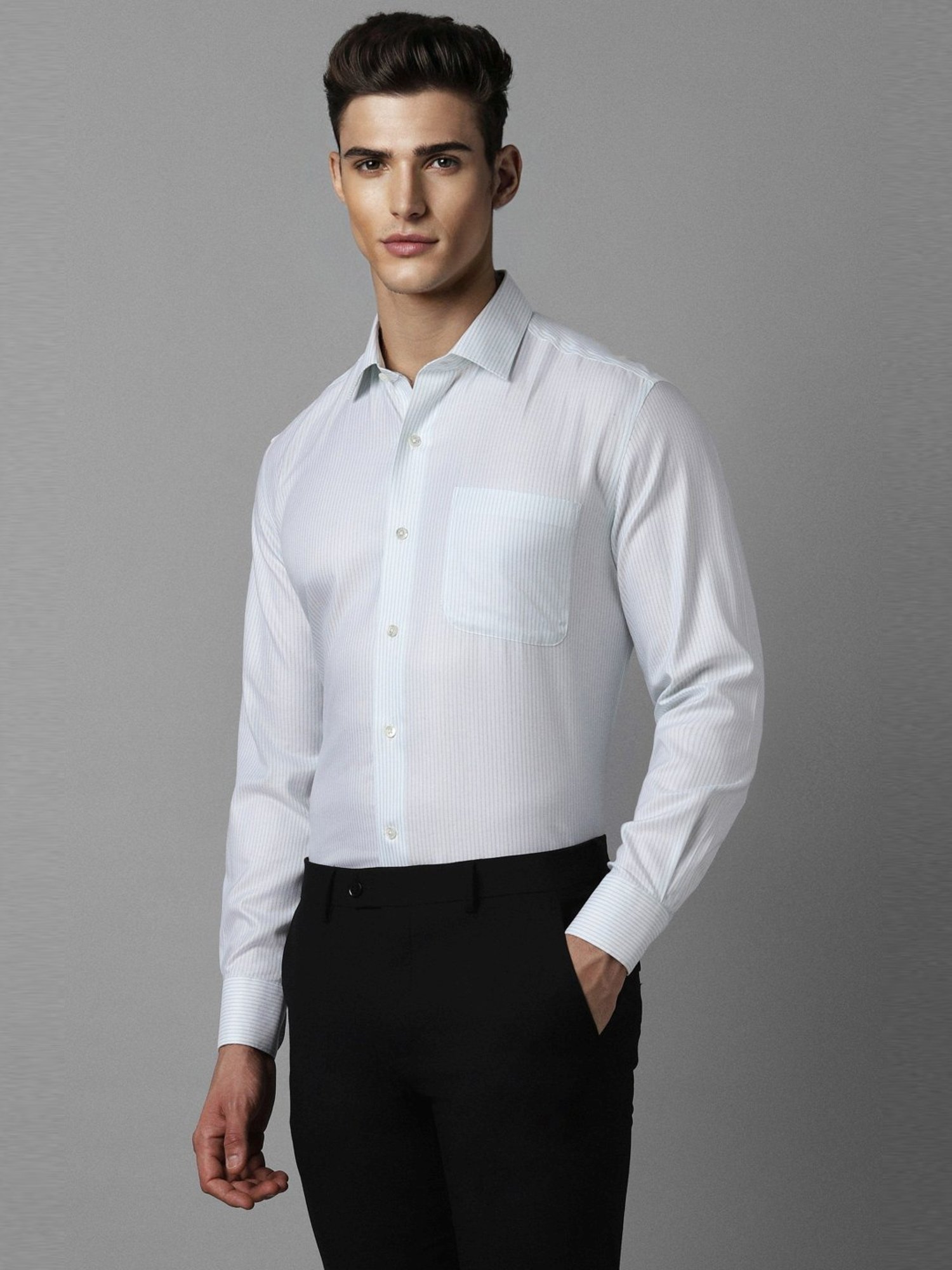 Luxure By Louis Philippe Blue Cotton Regular Fit Striped Shirt