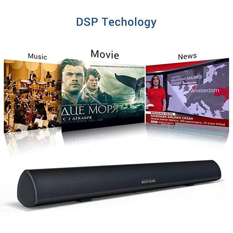 bar, Bestisan bar Wired and Wireless Bluetooth 5.0 Speaker for TV (28 Inches, Optical Cable Included, DSP, Bass Adjustable, Wall Mountable)