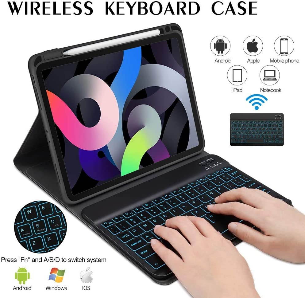 iPad Air 4th Gen Case Keyboard 2020 10.9 iPad - 2020/2018 11 iPad - Wireless Detachable BT Keyboard with Pencil Holder Charging - Auto Sleep/Wake Smart Cover (for 10.9/11 iPad Black)