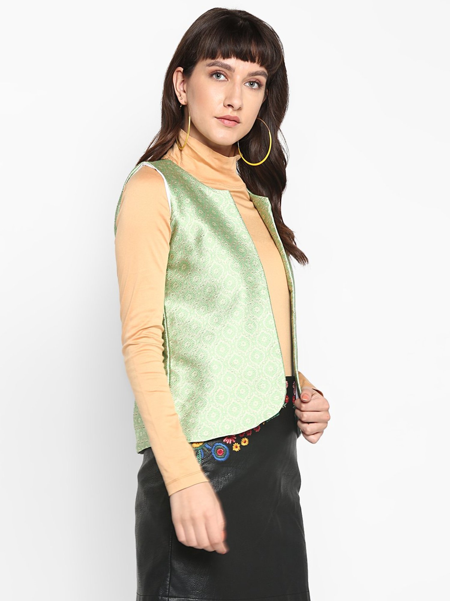 Hangup Green Jacquard Pattern Shrug