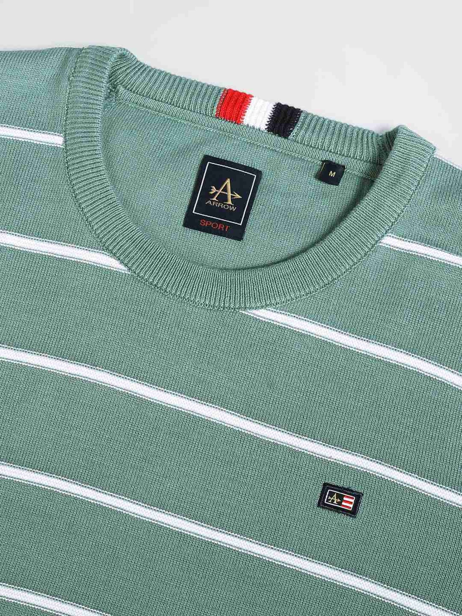Arrow Sport Sage Cotton Regular Fit Striped Sweater