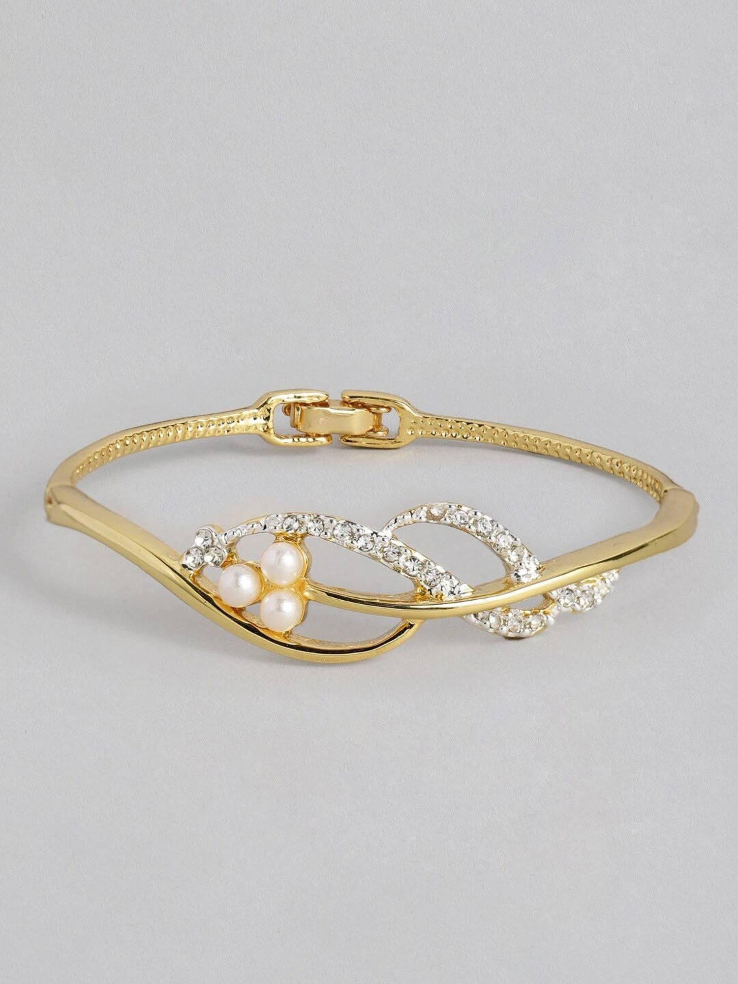 Estele Gold & Rhodium-Plated 3 Petal Wave Bracelet with Crystals for Women