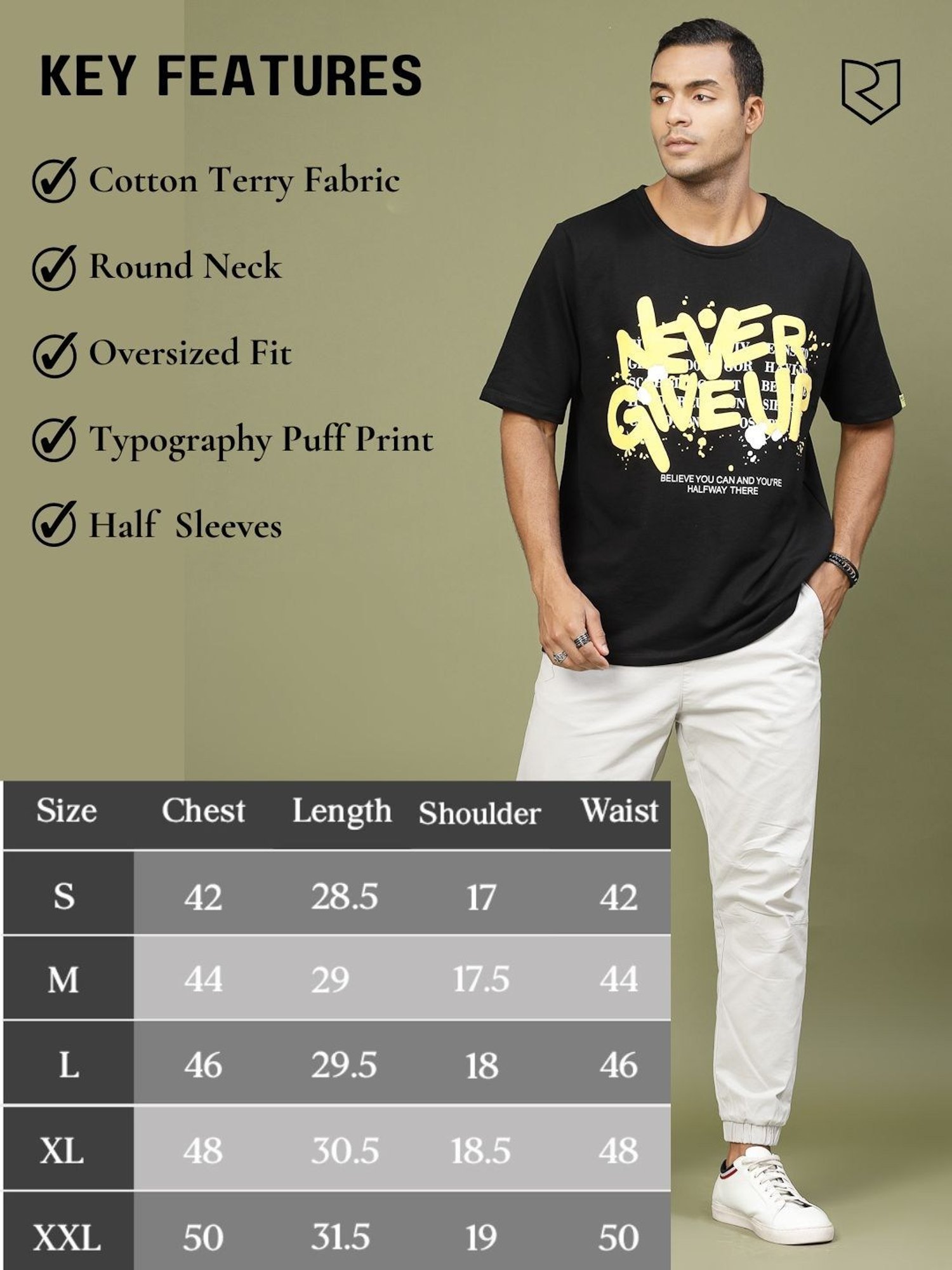 Rigo Black Cotton Loose Fit Typography T-Shirt