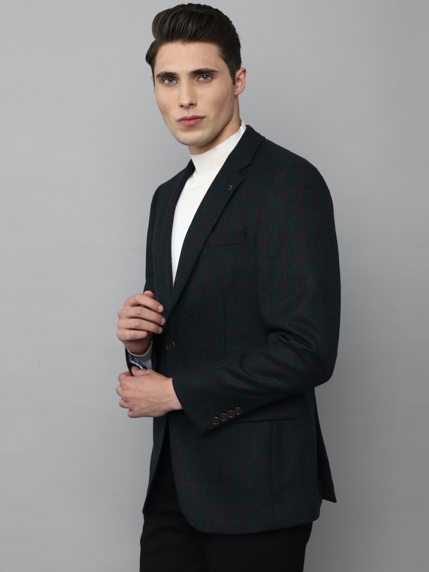 Louis Philippe Green Regular Fit Checks Blazer