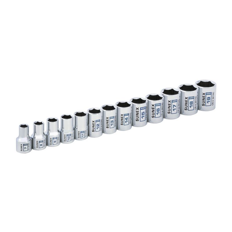 Sunex 39101C 13 Pc 3/8 in. Drive Standard Socket Set-MM 6 Pt Rail