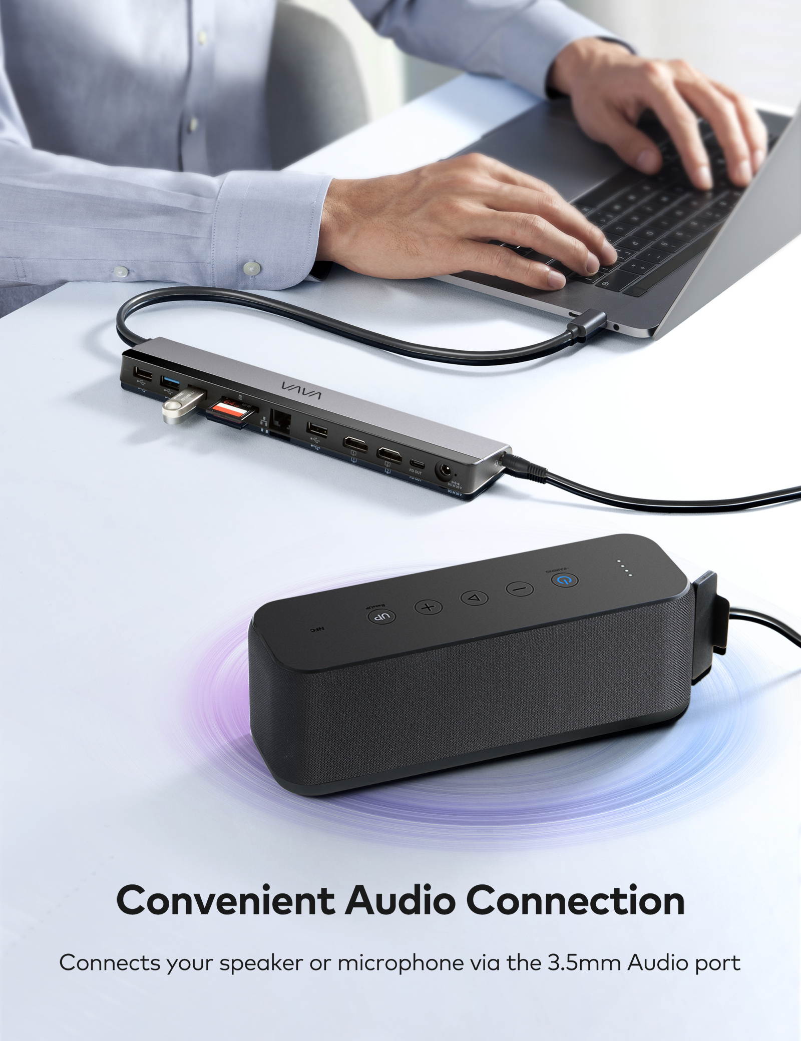 VAVA USB C Docking Station, 12-in-1 Type C Hub with Dual 4K HDMI, RJ45 Ethernet, 4 USB Ports, SD/TF Card Reader, PD USB-C Charging Port, Audio/Mic for MacBook / Pro / Air, Type C Windows Laptops