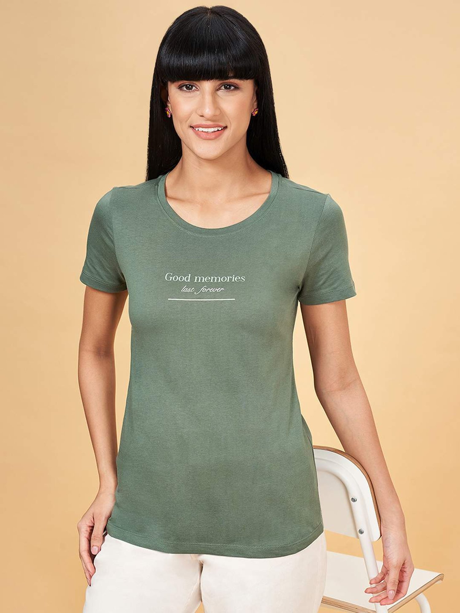 Honey by Pantaloons Green Cotton Printed T-Shirt