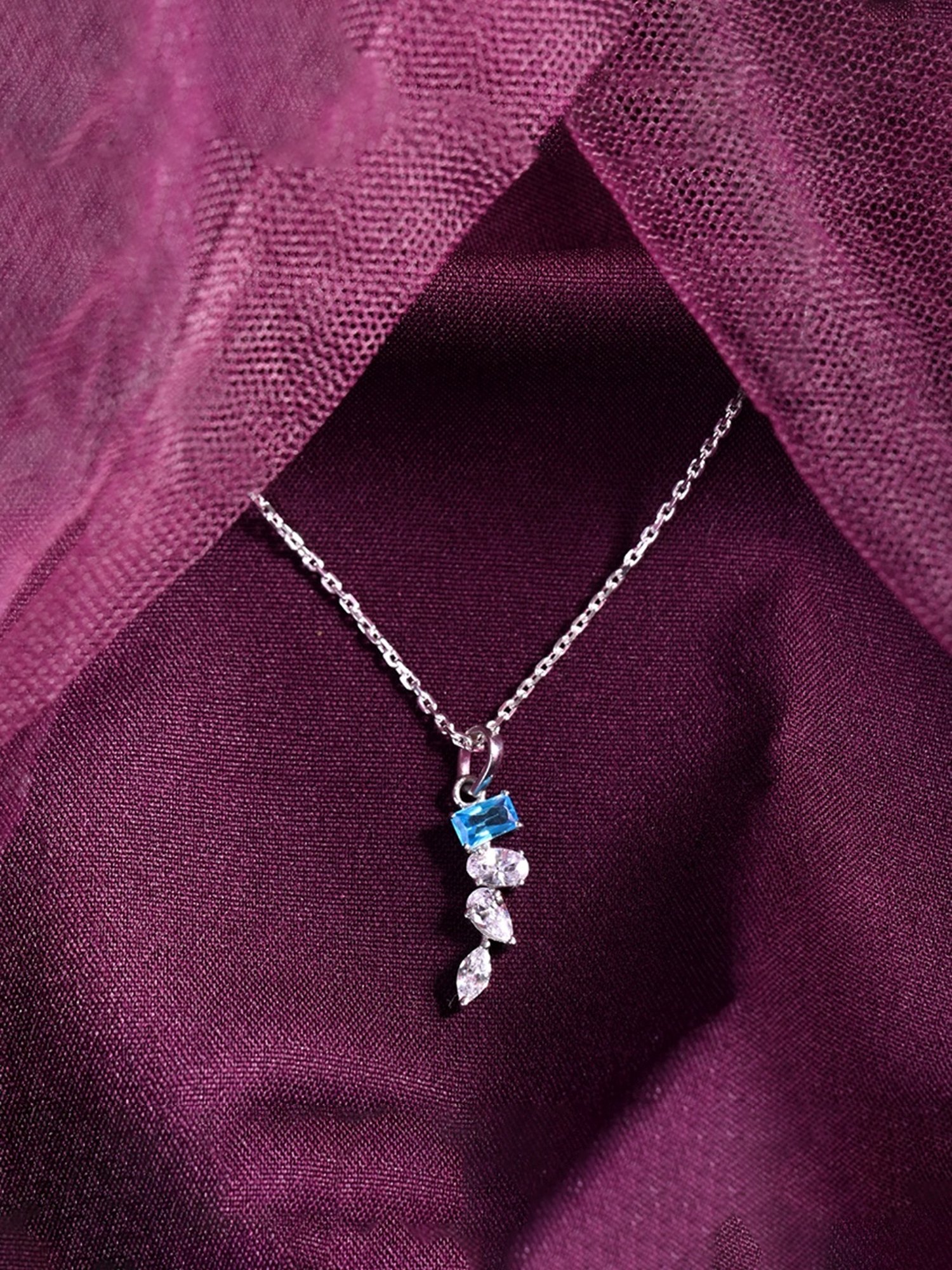 Clara 925 Silver Rhodium-Plated Swiss Zirconia Diamante Pendant with Chain Necklace