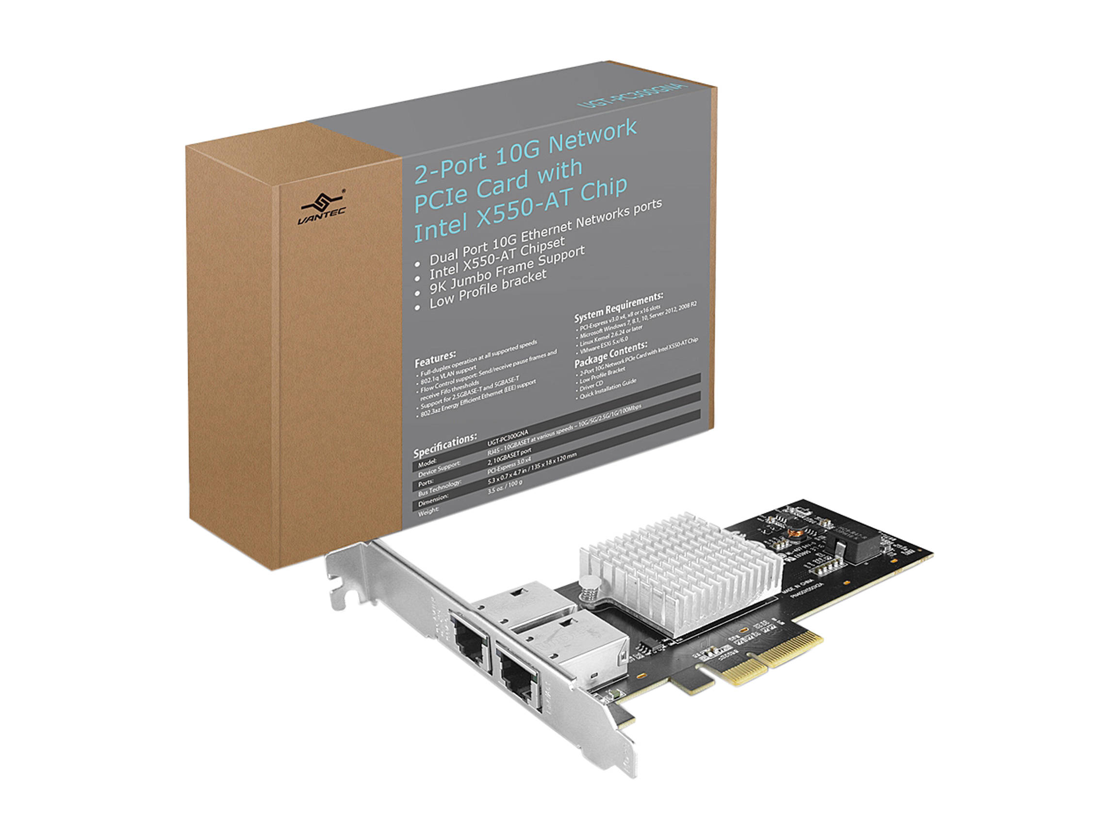 VANTEC UGT-PC300GNA 2-Port 10G Network PCIe Card With Intel X550-AT Chip