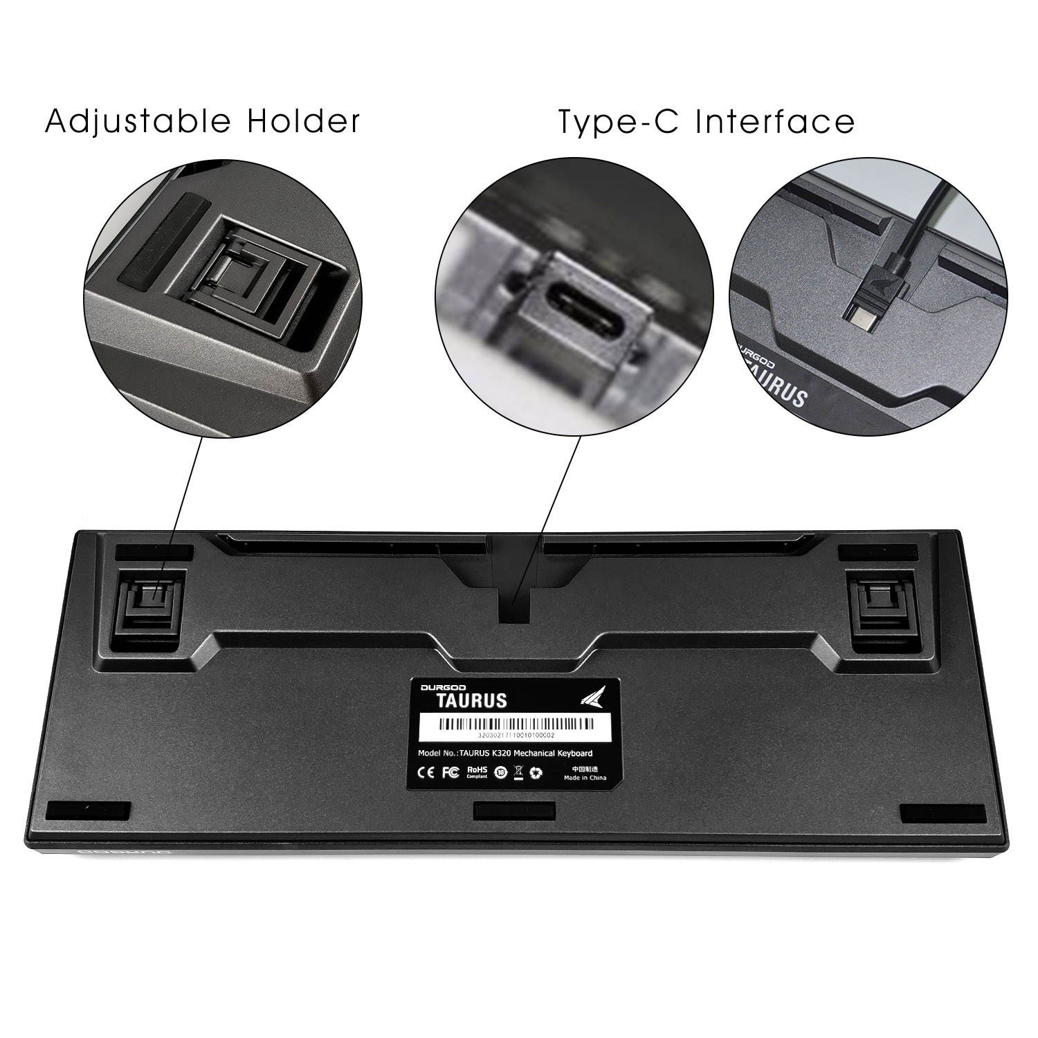 Durgod Taurus K320 TKL Mechanical Gaming Wired Keyboard with Cherry Red 87 Keys NKRO Double Shot PBT USB C Interface - Space Grey