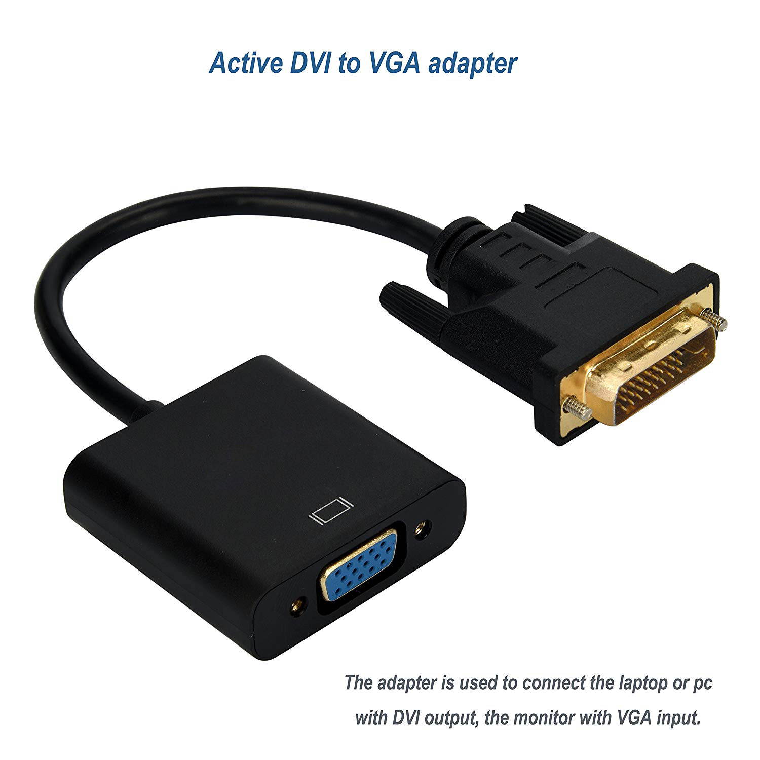 Wanmingtek Active DVI-D Dual Link 24+1 Male to VGA Female Video with Flat Cable Adapter Converter for DVI Device, Laptop, PC to VGA Displays, Monitors, Projectors