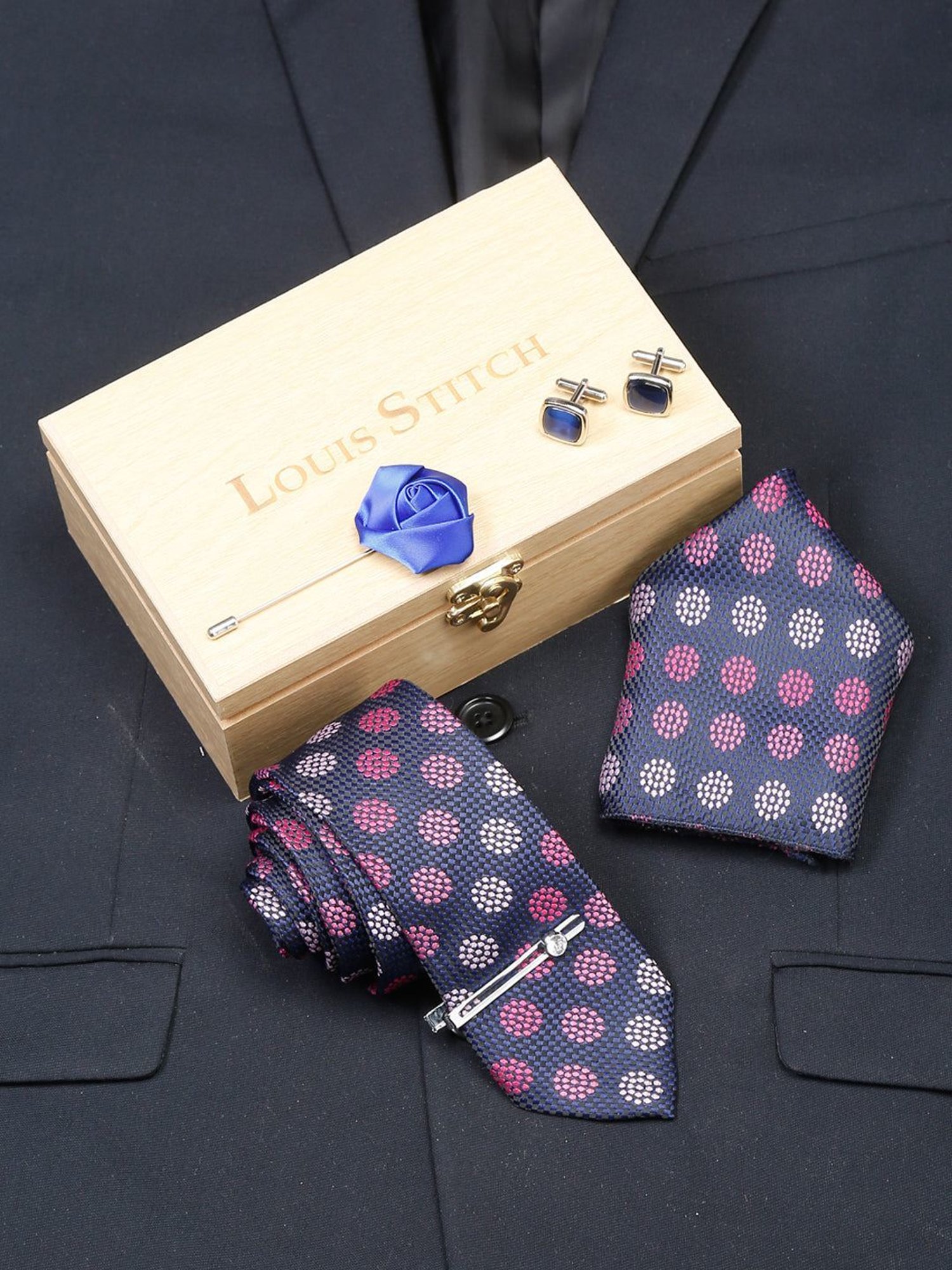 Louis Stitch Purple Printed Necktie Gift Set - Set of 5
