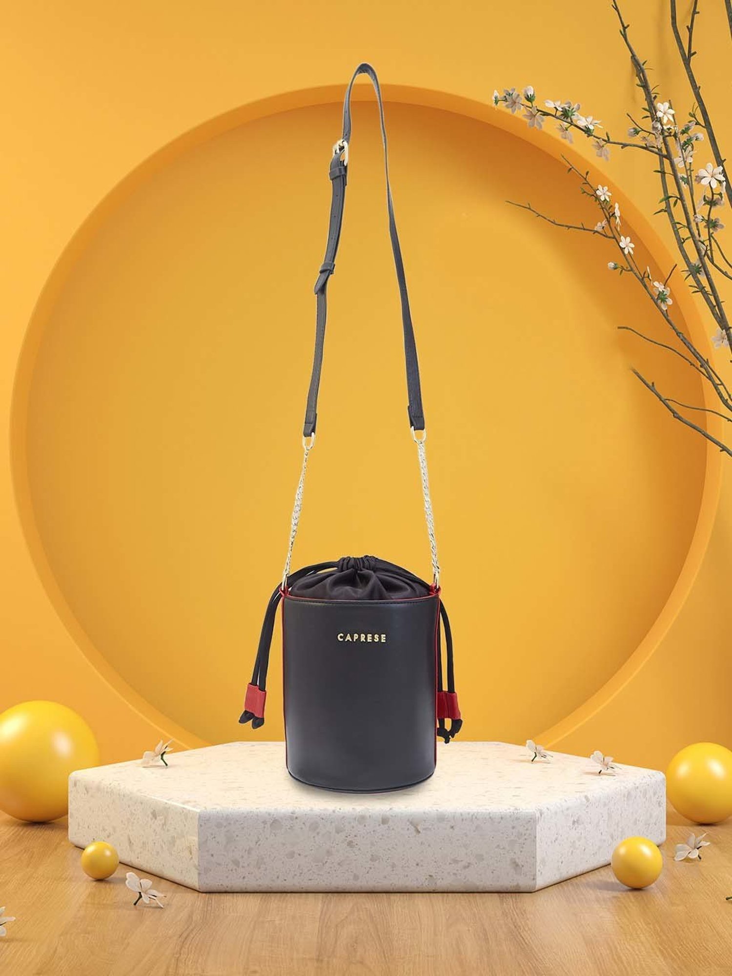 Caprese LIZZY Black Solid Medium Sling Handbag