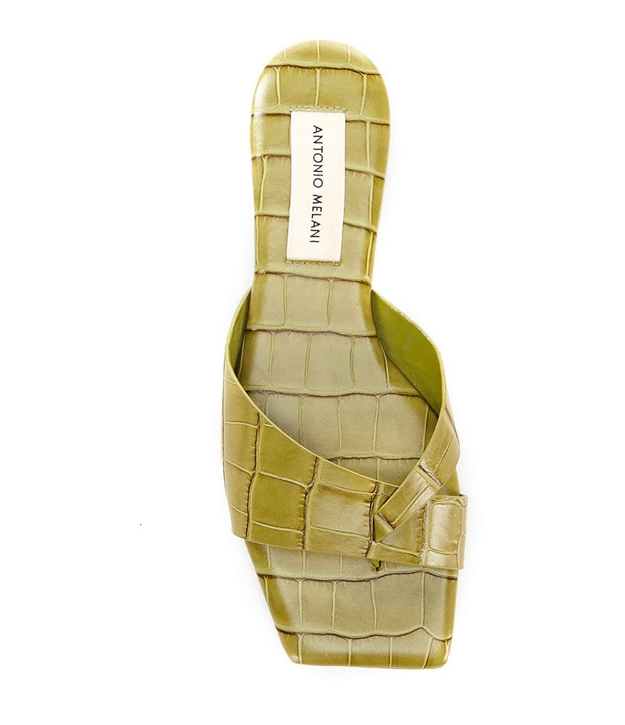 Antonio Melani Lev Croco Printed Leather Thong Square Toe Flat Sandals