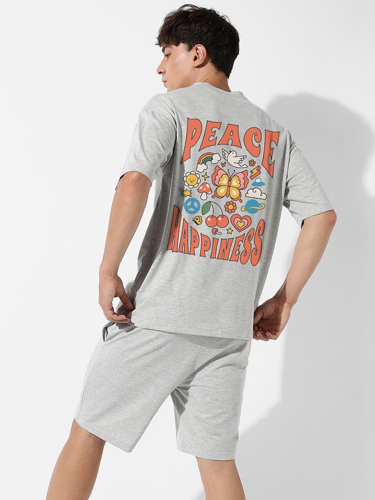 Campus Sutra Grey Regular Fit Oversized Grey Mushroom Printed Co-Ord Set