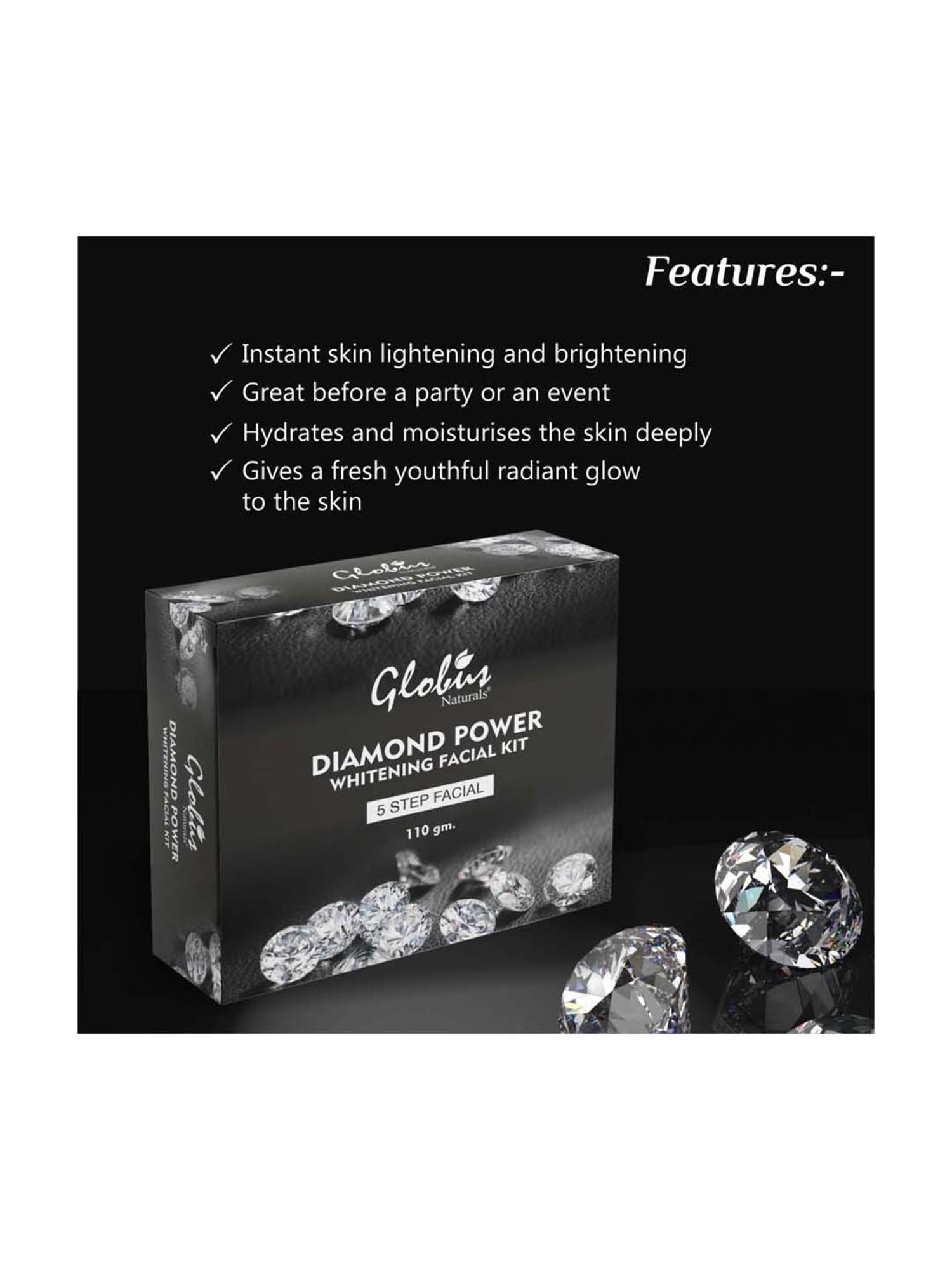 Globus Naturals Lightening Diamond Facial Kit for Skin Tightening - 110 gm