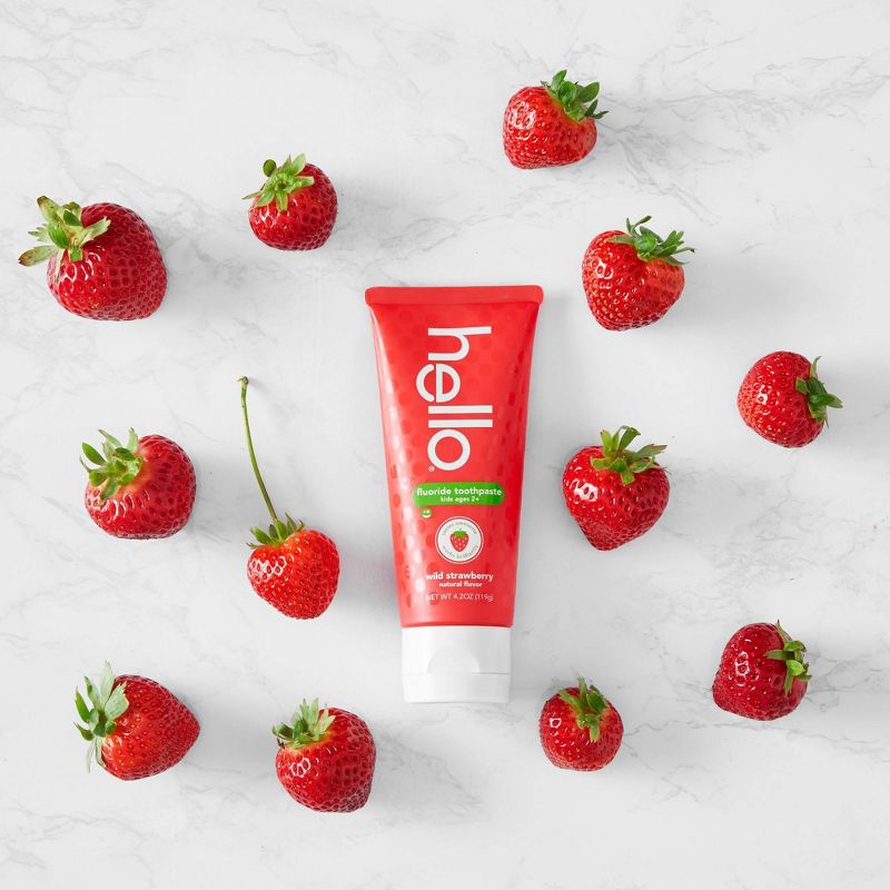 hello Kids ADA Approved Anti-cavity Fluoride Toothpaste SLS Free + Vegan Natural Wild Strawberry - 4.2oz/4pk