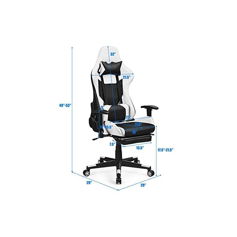Massage Gaming Chair, Adjustable High Back with Health Massager Lumbar Support, Thick Memory Sponge with 360 Degree Revolving Chair Seat, Retractable Foot Shelf (White)