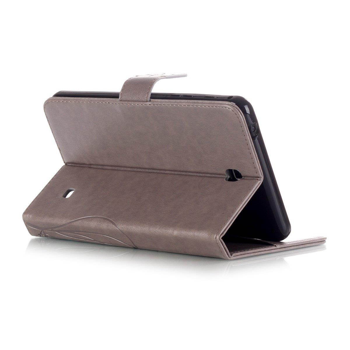 Galaxy Tab 4 7.0 Case, Newshine Butterfly & Flower PU Leather Flip Kickstand/Wallet Case [Magnetic Closure] [Card Slots] Case Cover for Samsung Galaxy Tab 4 7.0 SM-T230/T231/T235 (Gray)