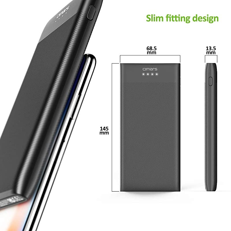 Power Bank 10000mAh USB C Battery Pack Slimline Portable Charger with Dual USB Output Compatible with iPhone XsXRXS MaxX iPad Galaxy S9 Note 9