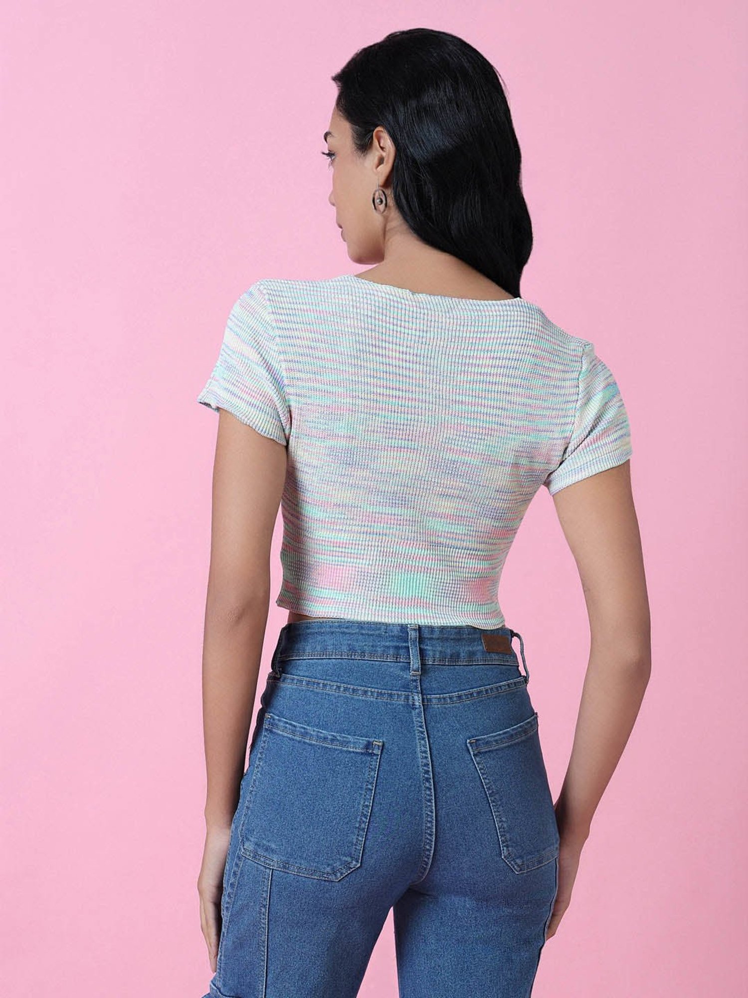 SHOWOFF Green Textured Crop Top