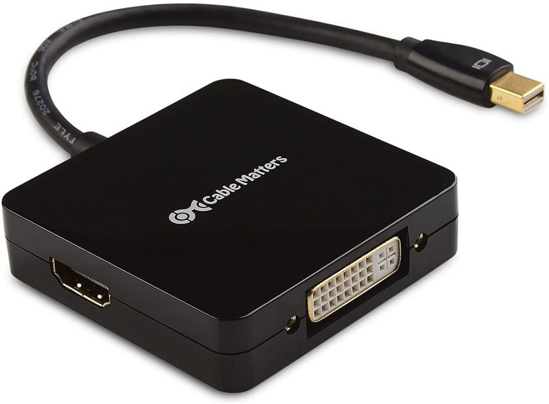 Cable Matters Mini DisplayPort to HDMI Adapter with DisplayPort and DVI 3-in-1 Adapter in Black - Thunderbolt and Thunderbolt 2 Port Compatible - Supporting 4K Resolution via HDMI and DisplayPort