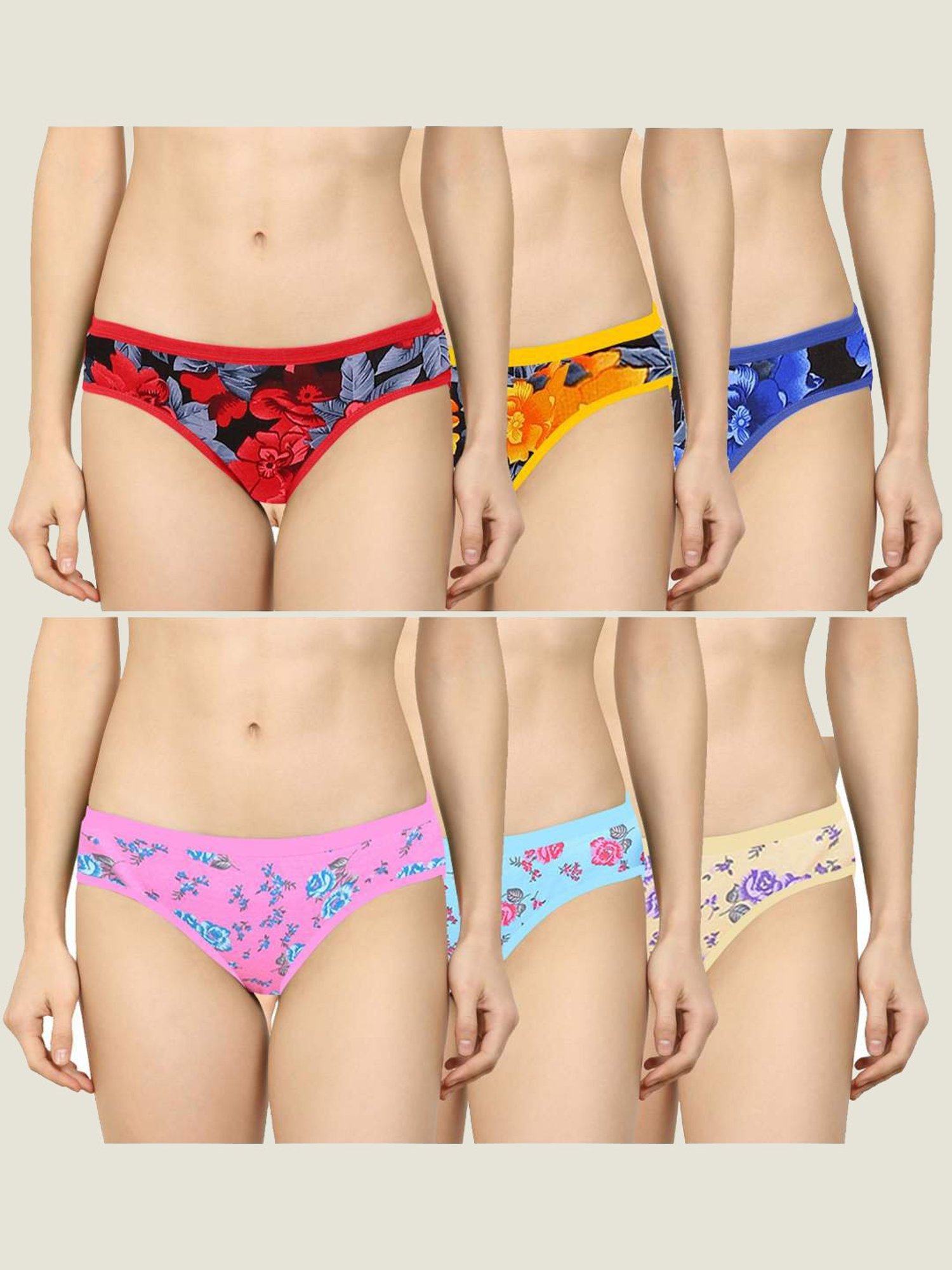 AROUSY Black & Pink Floral Print Hipster Panties - Pack Of 6