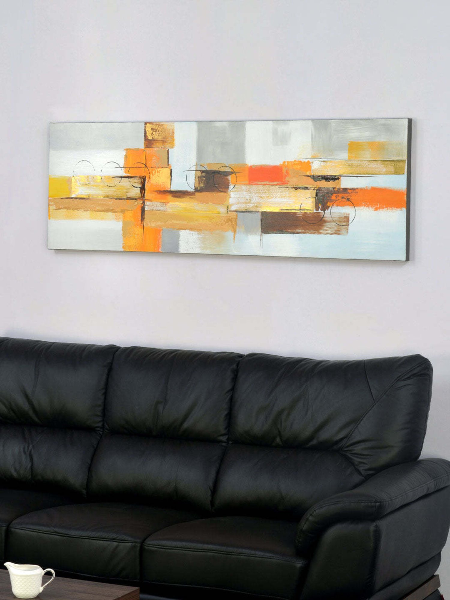 @home Mustard Cloth Embossed Abstract Geometric Painting