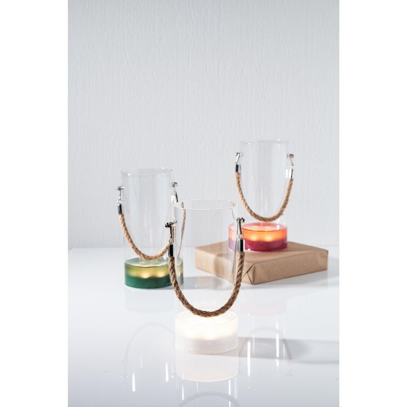 Everlasting Glow Set of Three 7.87-Inch Tall Lighted Glass Vases With Rope Handle