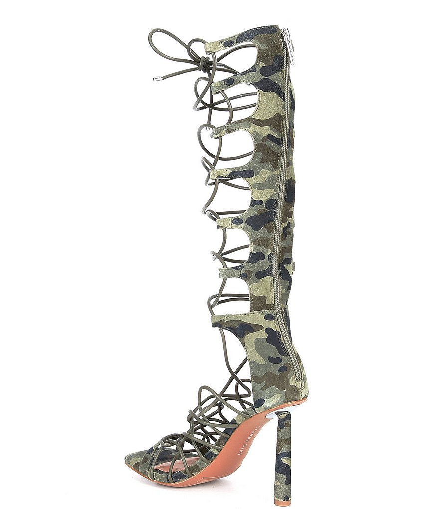 Gianni Bini Rydelle Suede Camo Print Tall Ankle Wrap Lace-Up Dress Sandals