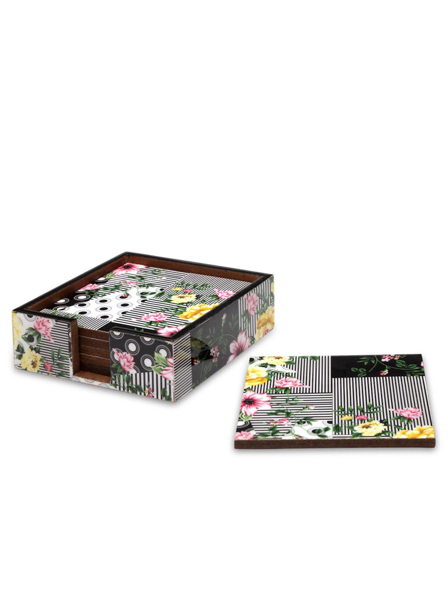 Romee White Wood Printed Coasters