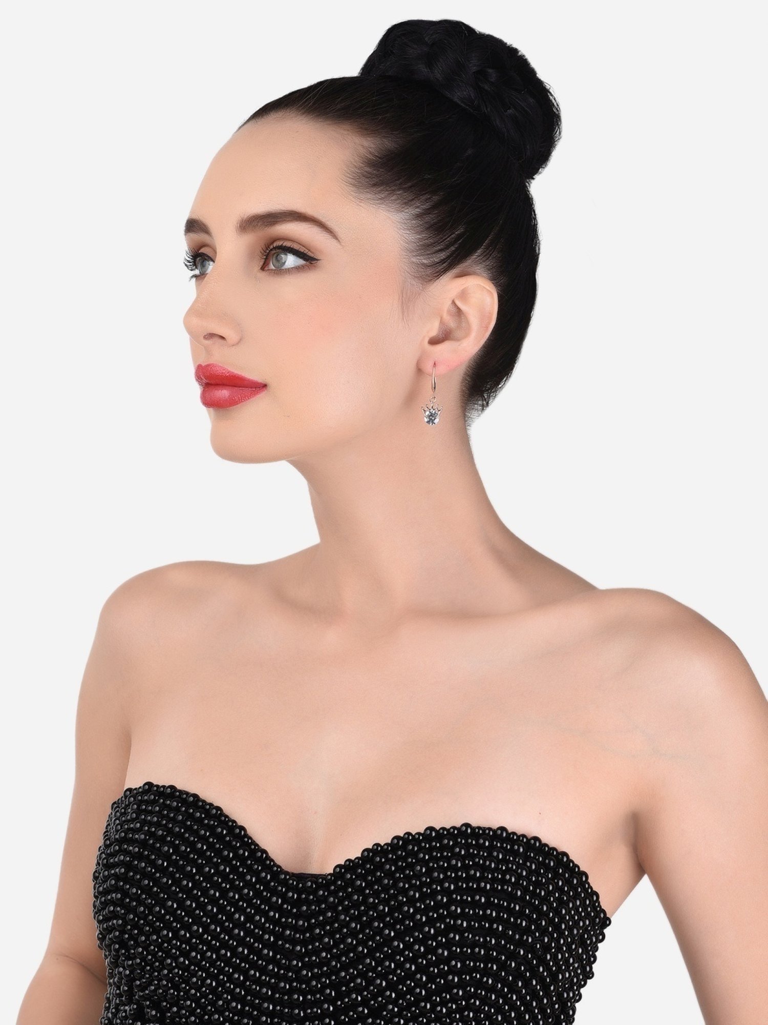 Zaveri Pearls Set of 2 Rose Gold Contemporary Cubic Zirconia Heart & Crown Drop Earrings - ZPFK13352