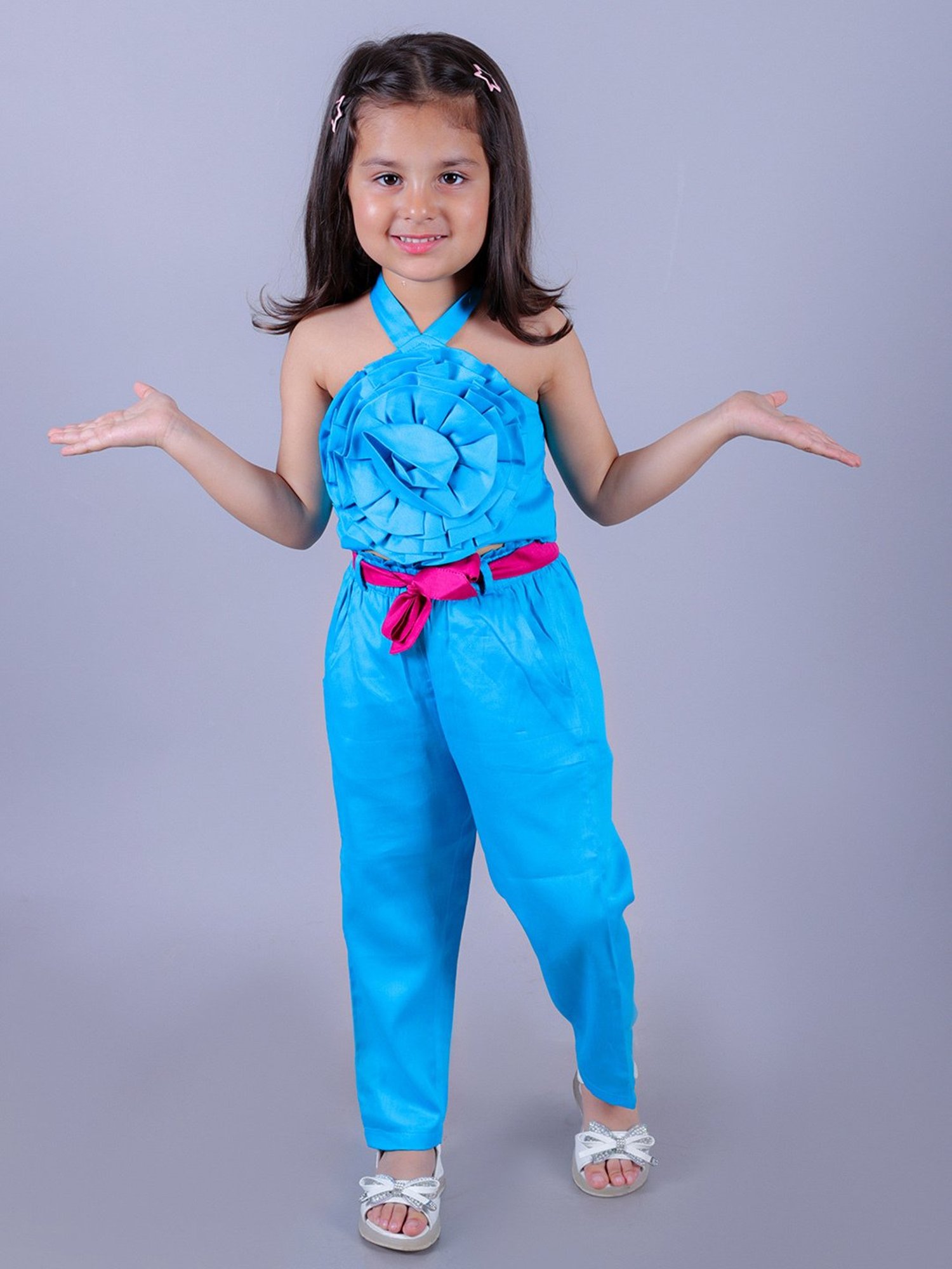 Lil Drama Kids Blue Solid Top with Pants