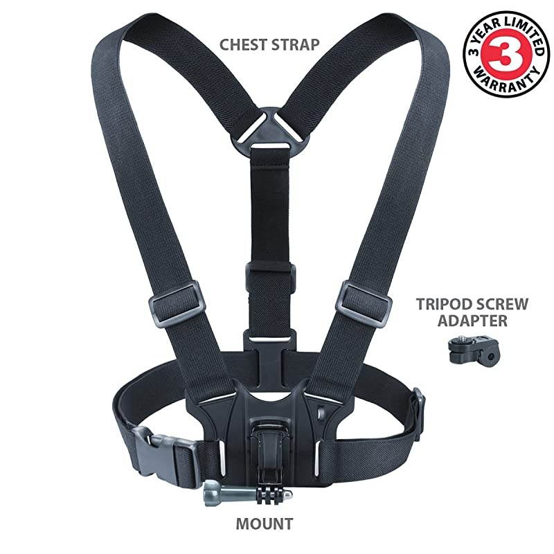 Action Camera Chest Harness Mount with J Hook and Tripod Adapter Works With GoPro Hero6 Black Hero5 BlackSession YI 4K HTC RE Camera Ion Air Pro 3 AKASO EK7000 and More