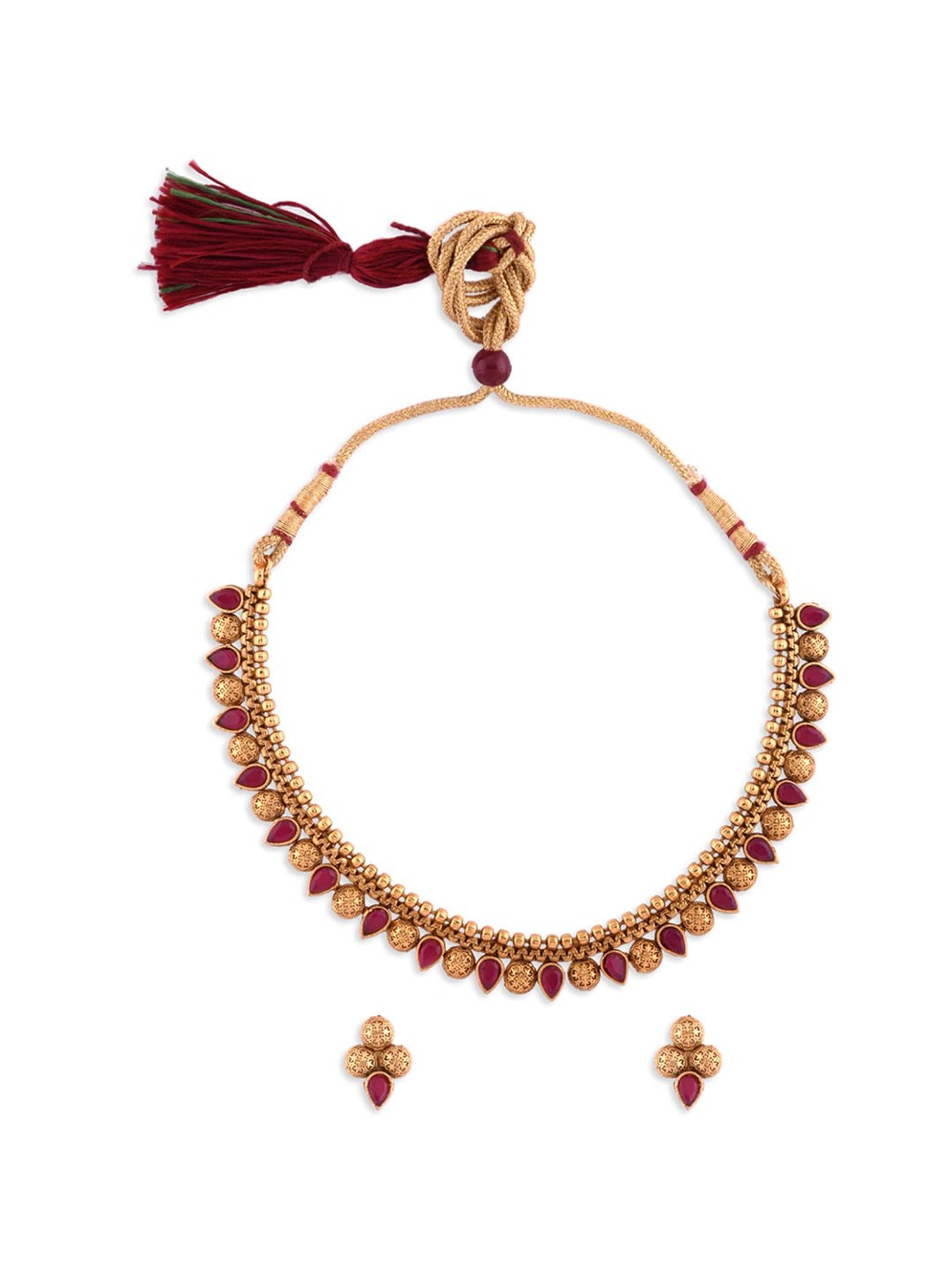 Fida Handmade Ethnic Temple Maroon Jewellery Set