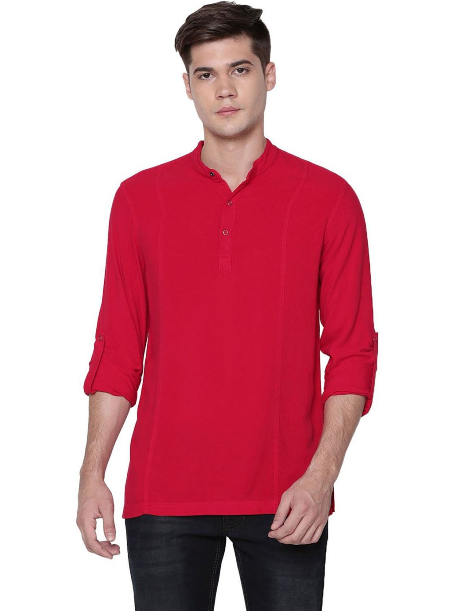 Identiti Red Tapered Fit Short Kurta