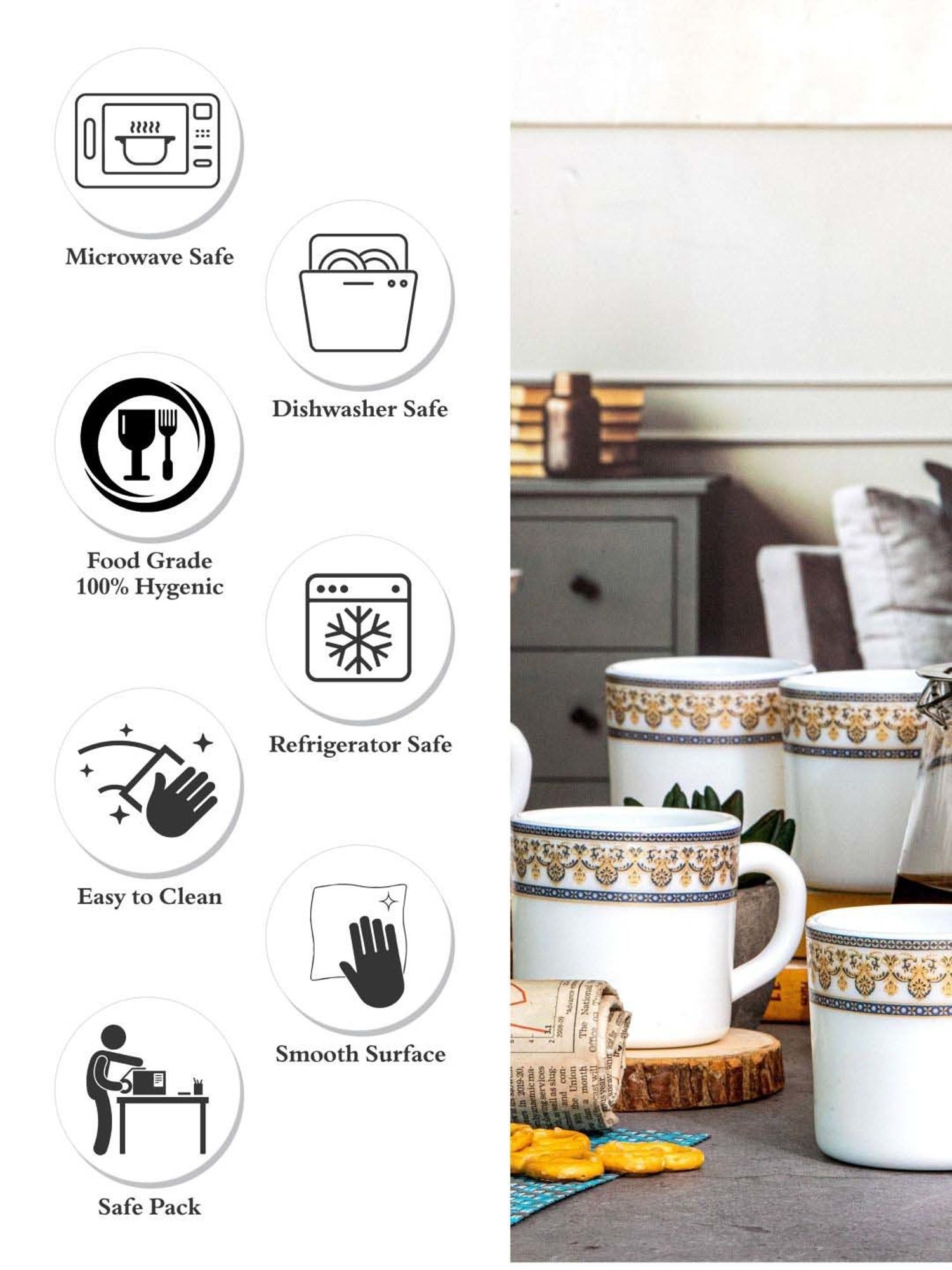 Cello White & Brown Opalware Solitaire Tea Mug (0.18 L) - Set of 12